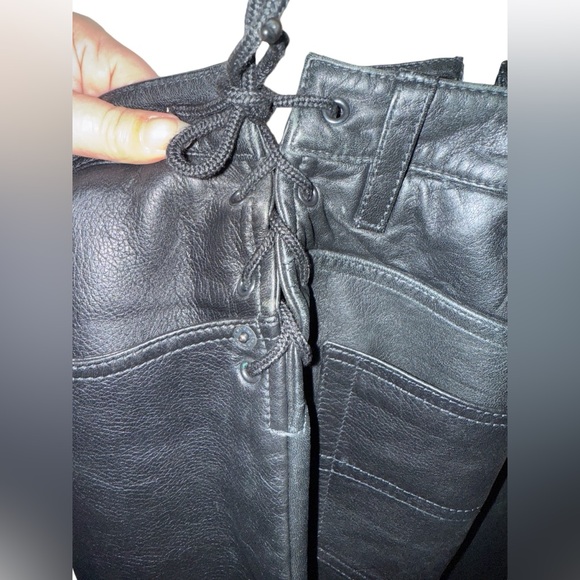 Vintage Tommy Hilfiger women’s sz 9 Black Leather Jeans pants lace up Y2K flare - Picture 4 of 11